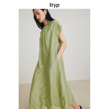 旅途原品（ltyp）品牌女装高档牛油果绿连衣裙束腰缩褶优雅休闲中长裙夏牛油果绿M（现货）	
